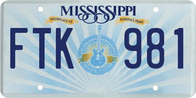 MS license plate FTK981