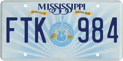 MS license plate FTK984
