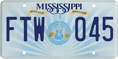MS license plate FTW045