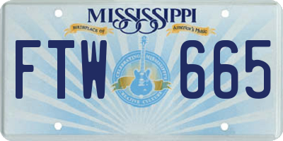 MS license plate FTW665