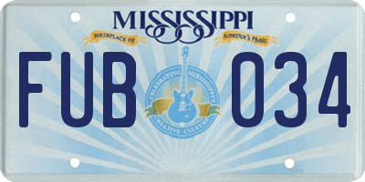 MS license plate FUB034