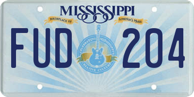 MS license plate FUD204
