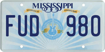 MS license plate FUD980