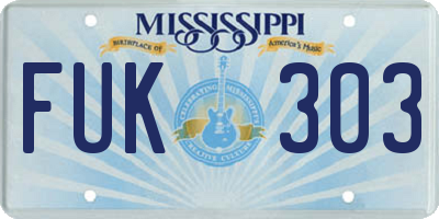 MS license plate FUK303