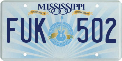 MS license plate FUK502