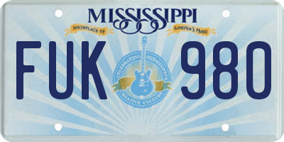 MS license plate FUK980