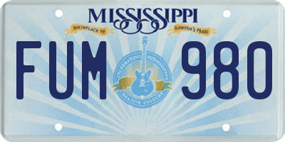 MS license plate FUM980