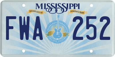 MS license plate FWA252