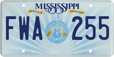 MS license plate FWA255