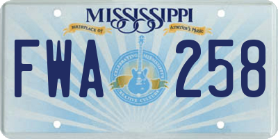 MS license plate FWA258