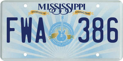 MS license plate FWA386