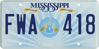MS license plate FWA418