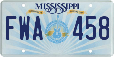 MS license plate FWA458