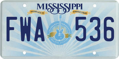 MS license plate FWA536