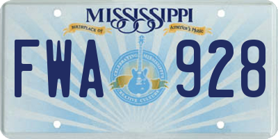 MS license plate FWA928