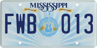 MS license plate FWB013