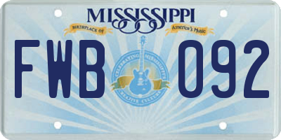 MS license plate FWB092