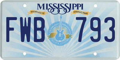 MS license plate FWB793