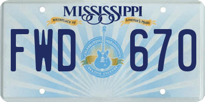 MS license plate FWD670