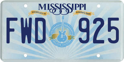 MS license plate FWD925