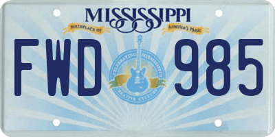 MS license plate FWD985