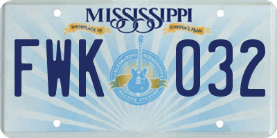 MS license plate FWK032