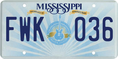 MS license plate FWK036