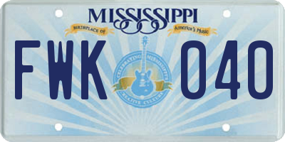 MS license plate FWK040