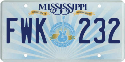 MS license plate FWK232