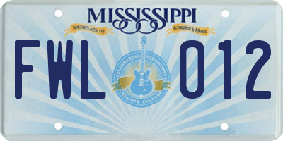 MS license plate FWL012