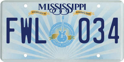 MS license plate FWL034