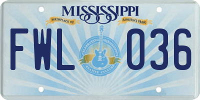 MS license plate FWL036