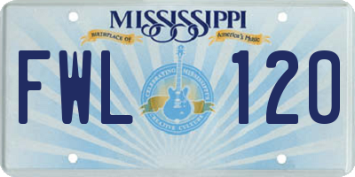 MS license plate FWL120