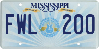 MS license plate FWL200