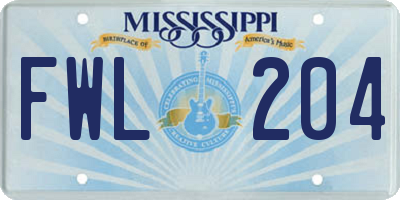 MS license plate FWL204