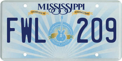 MS license plate FWL209