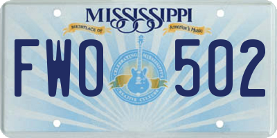 MS license plate FWO502