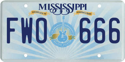 MS license plate FWO666