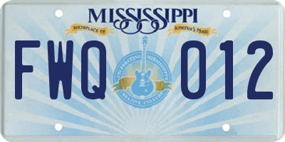 MS license plate FWQ012
