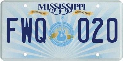 MS license plate FWQ020