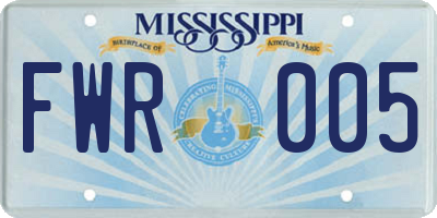 MS license plate FWR005