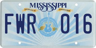 MS license plate FWR016