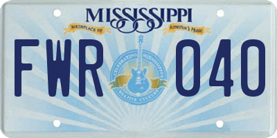 MS license plate FWR040