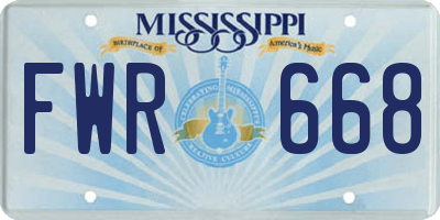 MS license plate FWR668