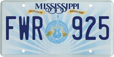 MS license plate FWR925