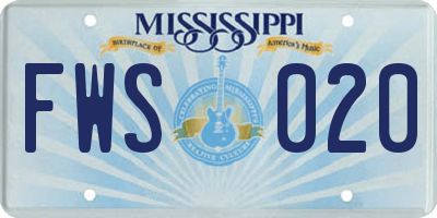 MS license plate FWS020