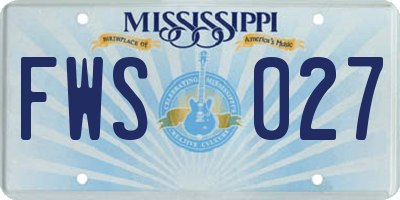 MS license plate FWS027