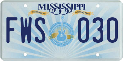 MS license plate FWS030