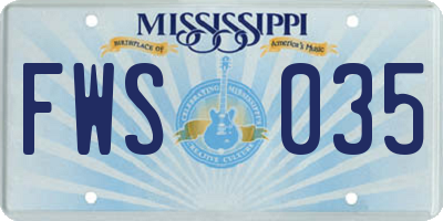 MS license plate FWS035