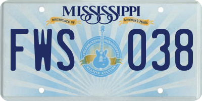 MS license plate FWS038